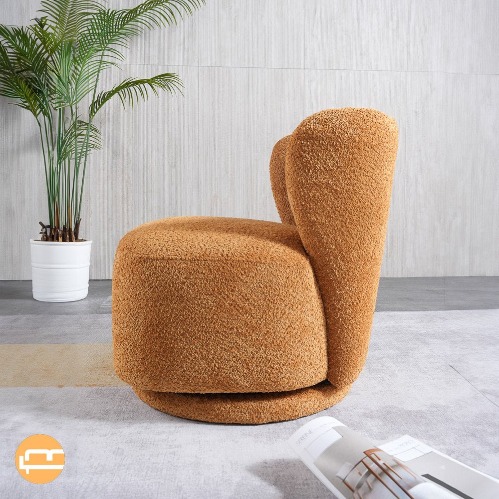 Meridian Orange Boucle Swivel Barrel Chair - MidinMod