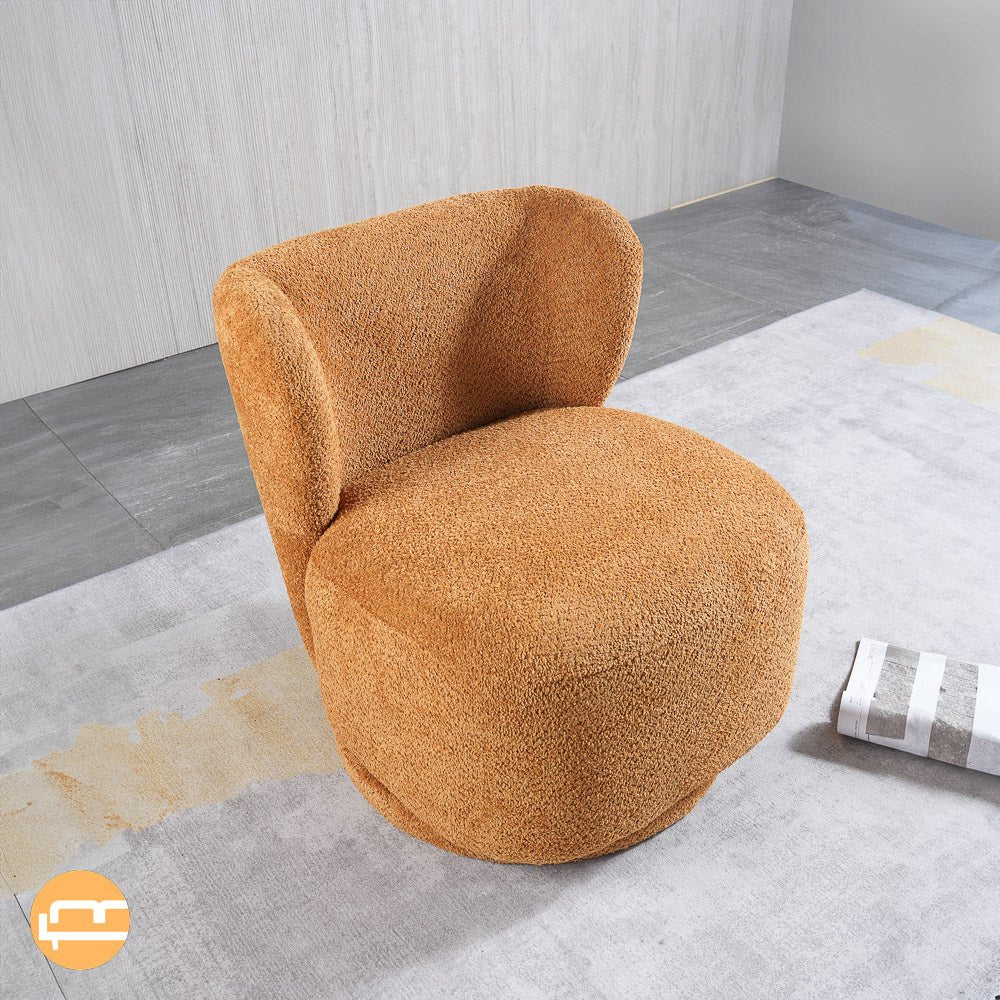 Meridian Orange Boucle Swivel Barrel Chair - MidinMod