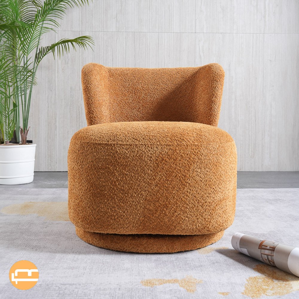 Meridian Orange Boucle Swivel Barrel Chair - MidinMod