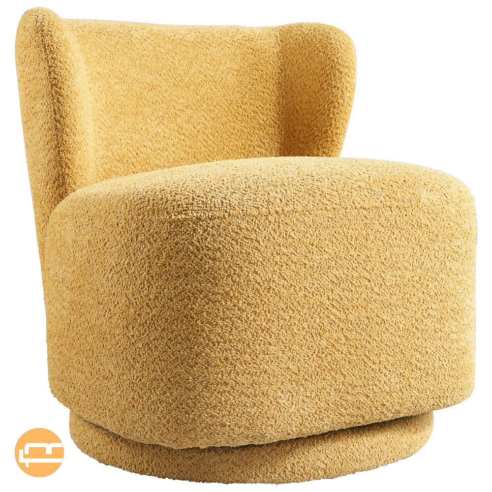 Meridian Yellow Boucle Swivel Barrel Chair - MidinMod