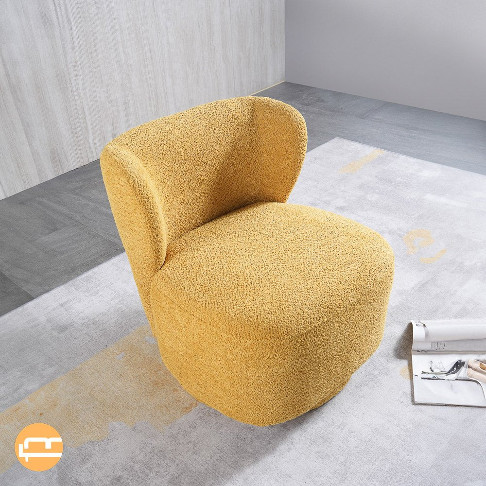 Meridian Yellow Boucle Swivel Barrel Chair - MidinMod