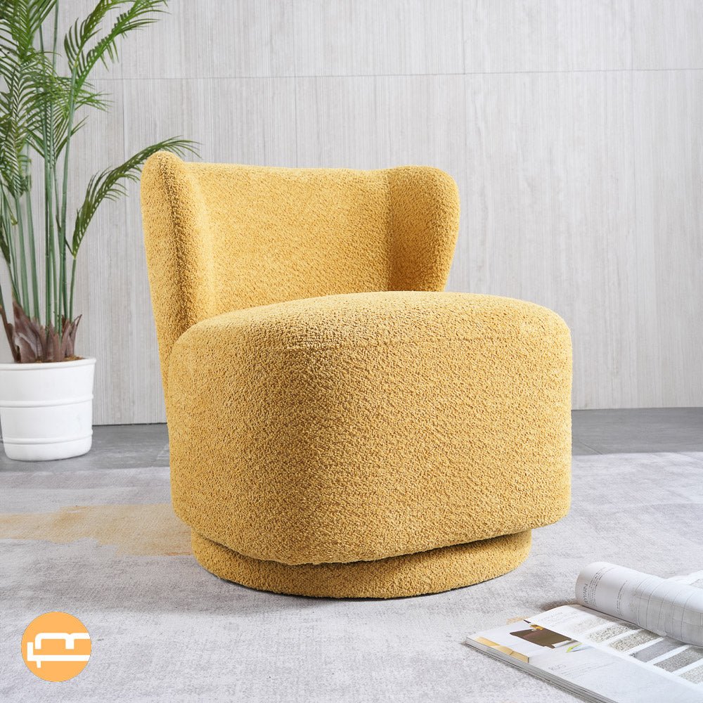 Meridian Yellow Boucle Swivel Barrel Chair - MidinMod