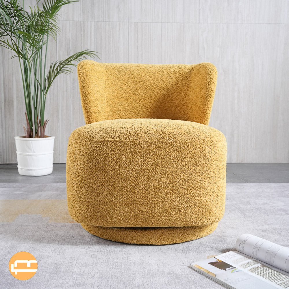 Meridian Yellow Boucle Swivel Barrel Chair - MidinMod