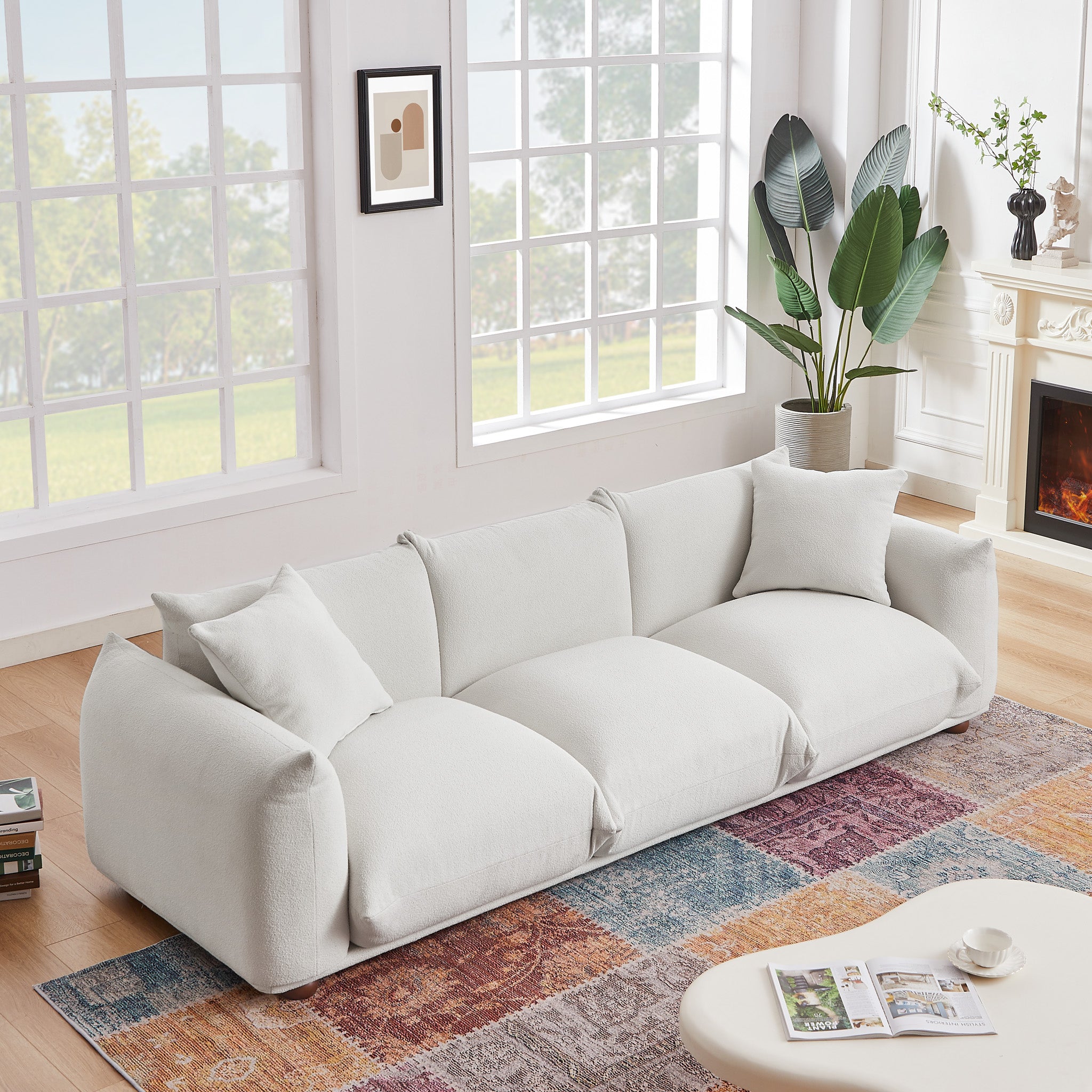 Archer Cream Boucle Sofa | Contemporary Puffy 3-Seater Sofa | MidinMod