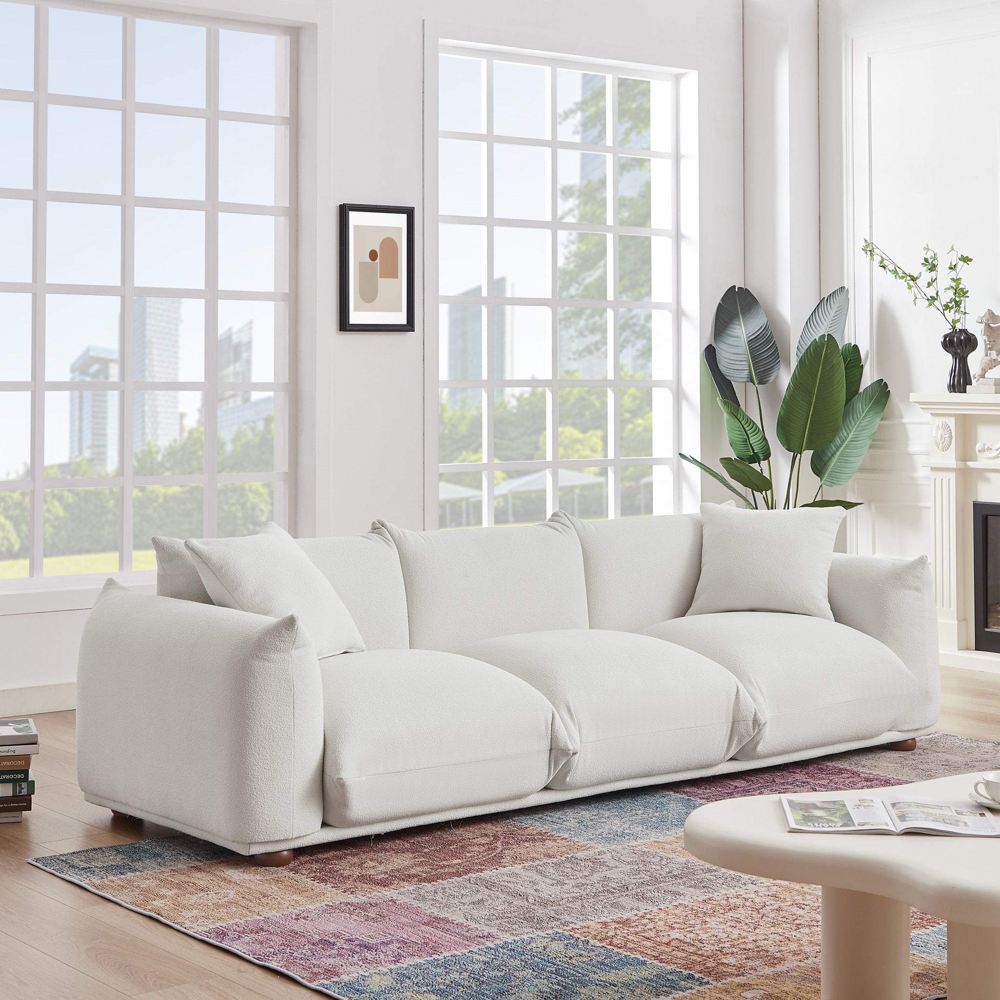 Archer Cream Boucle Sofa | Contemporary Puffy 3-Seater Sofa | MidinMod