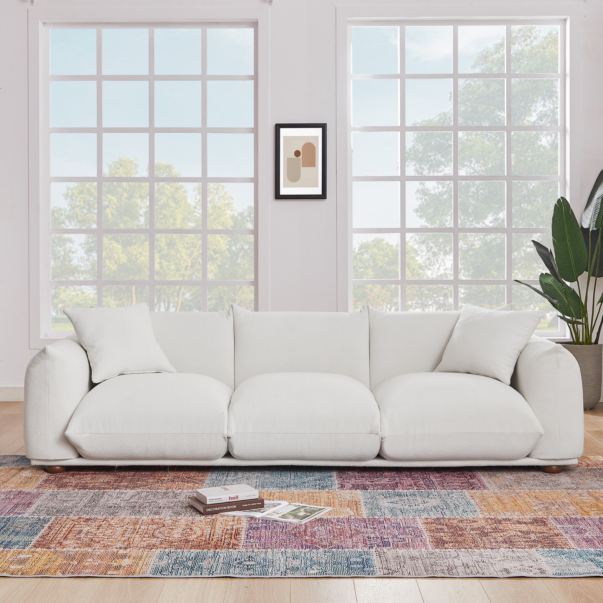 Archer Cream Boucle Sofa | Contemporary Puffy 3-Seater Sofa | MidinMod