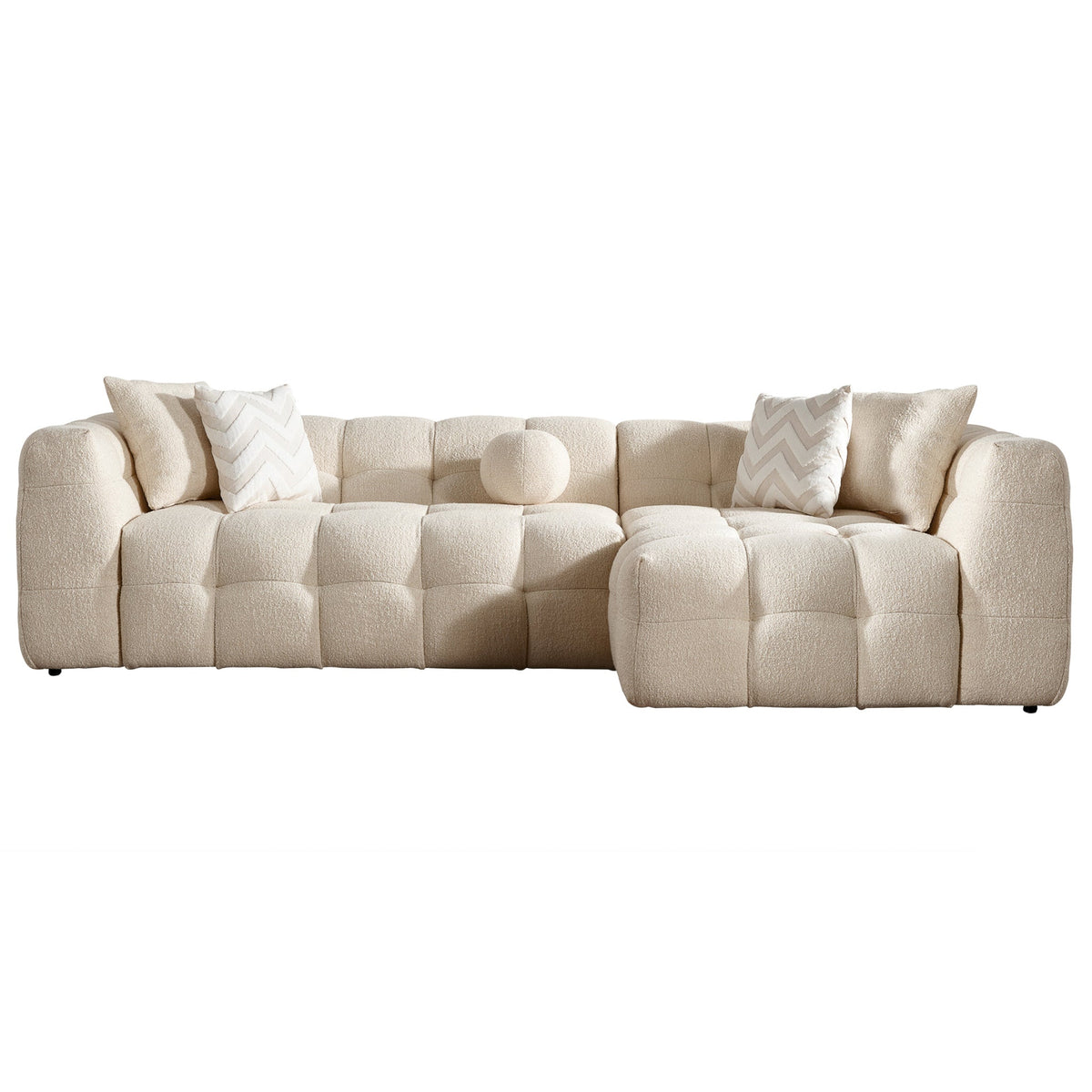 Aris Ivory Boucle Right Sectional Sofa - MidinMod