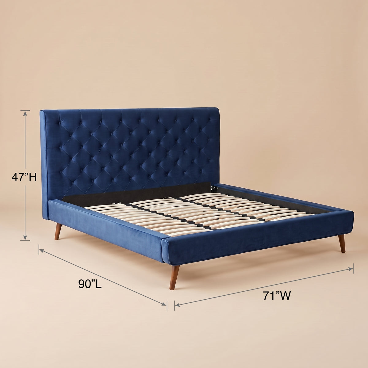 Ashley Queen Navy Blue Velvet Platform Bed - MidinMod