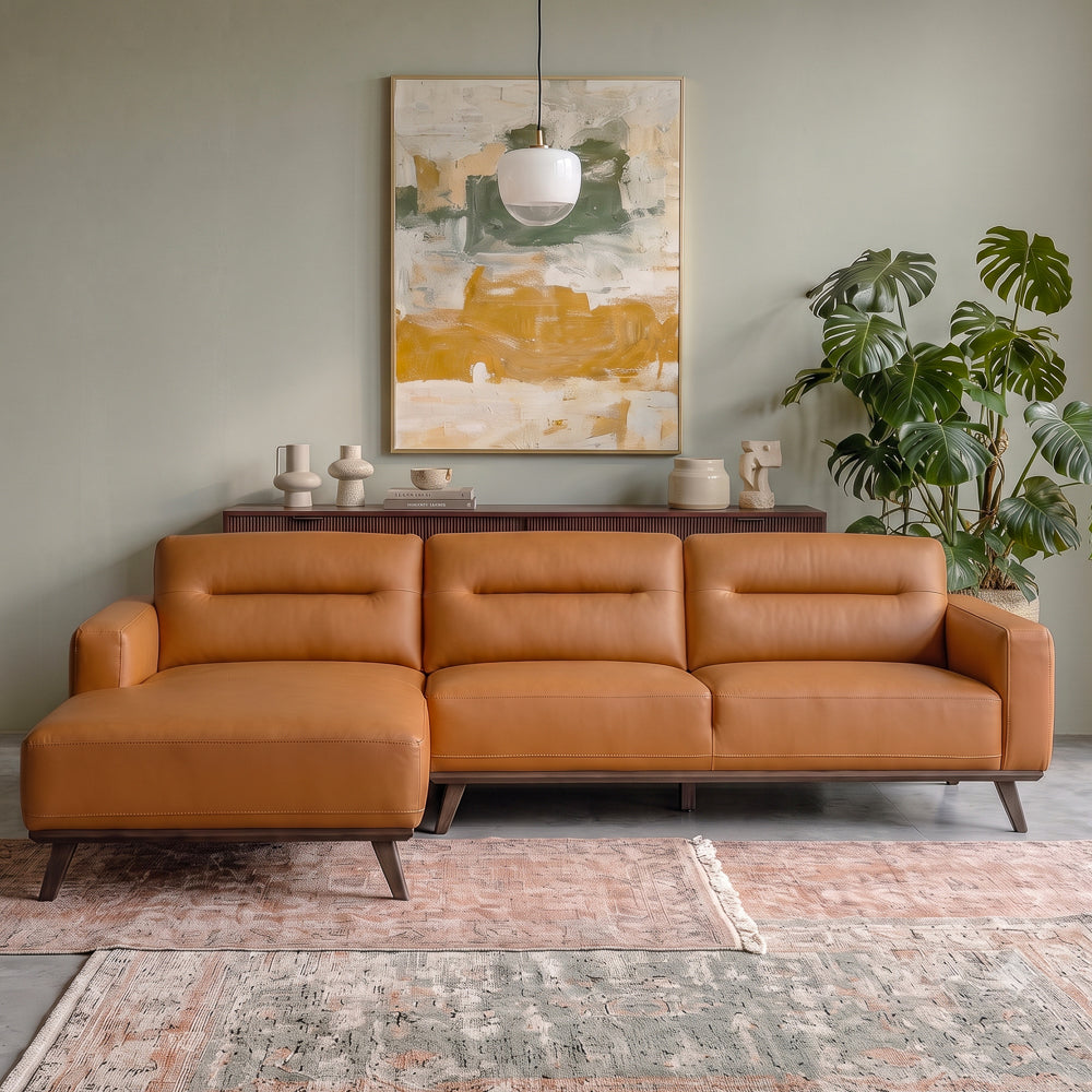 Baltic Sectional Left Cognac Vegan Leather Sofa | MidinMod