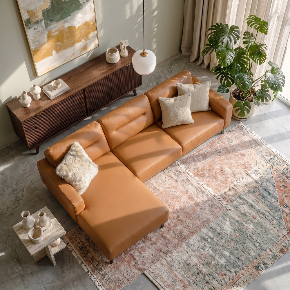 Baltic Sectional Left Cognac Vegan Leather Sofa | MidinMod