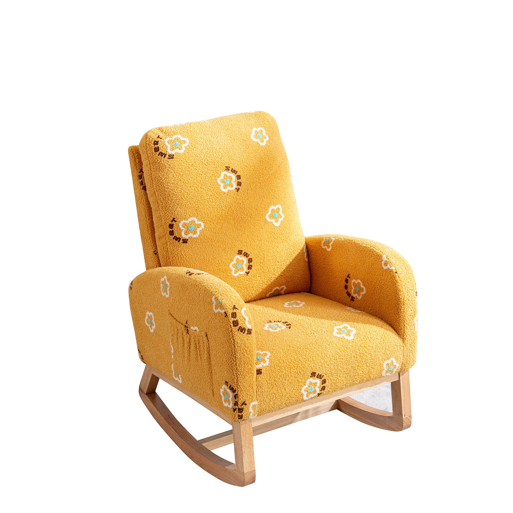 Begon Modern Mustard Boucle Rocking Nursery Chair with Side Pockets - MidinMod