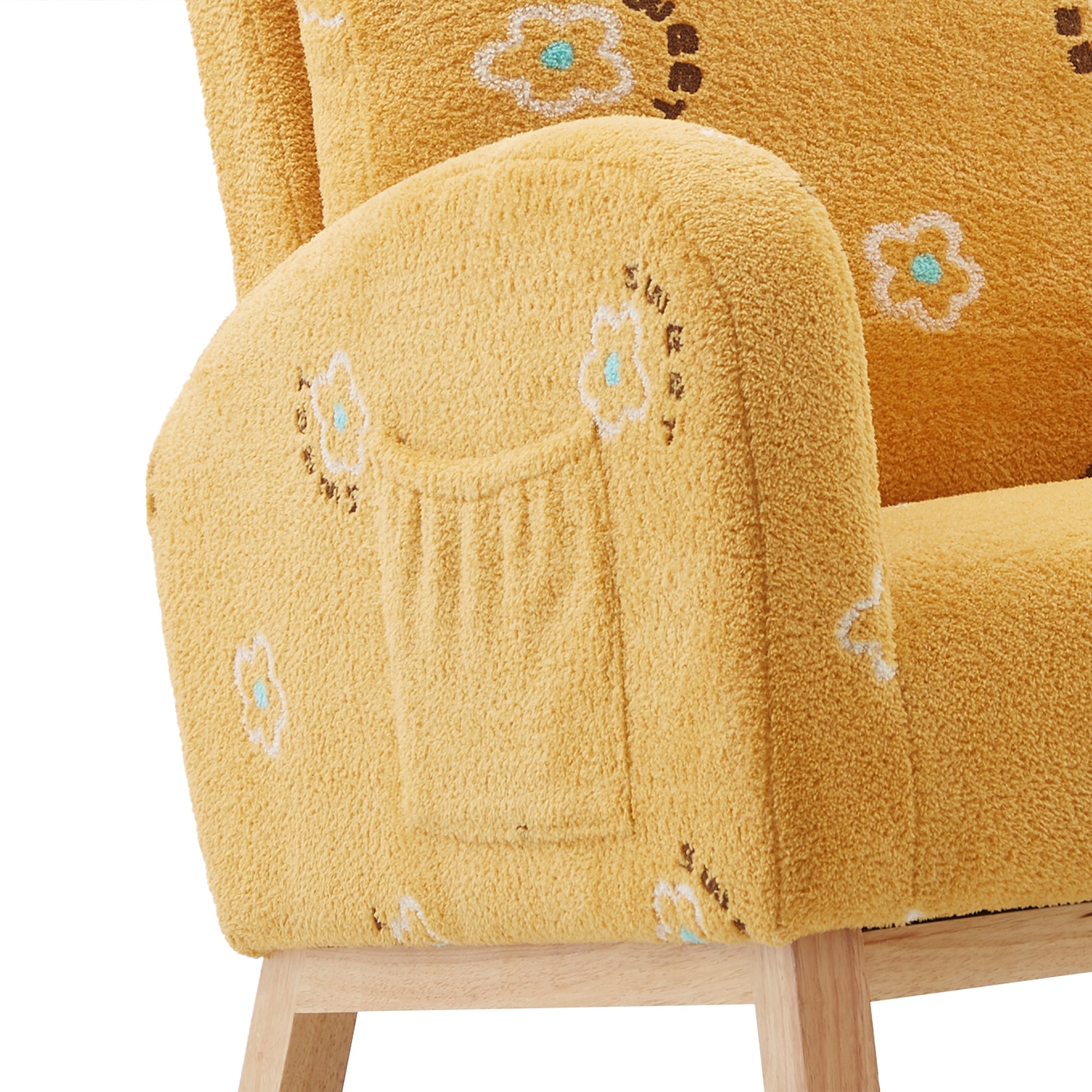Begon Modern Mustard Boucle Rocking Nursery Chair with Side Pockets - MidinMod