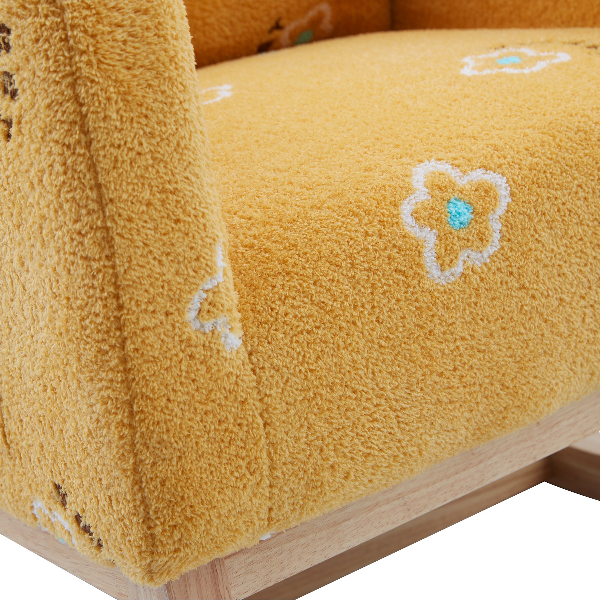 Begon Modern Mustard Boucle Rocking Nursery Chair with Side Pockets - MidinMod