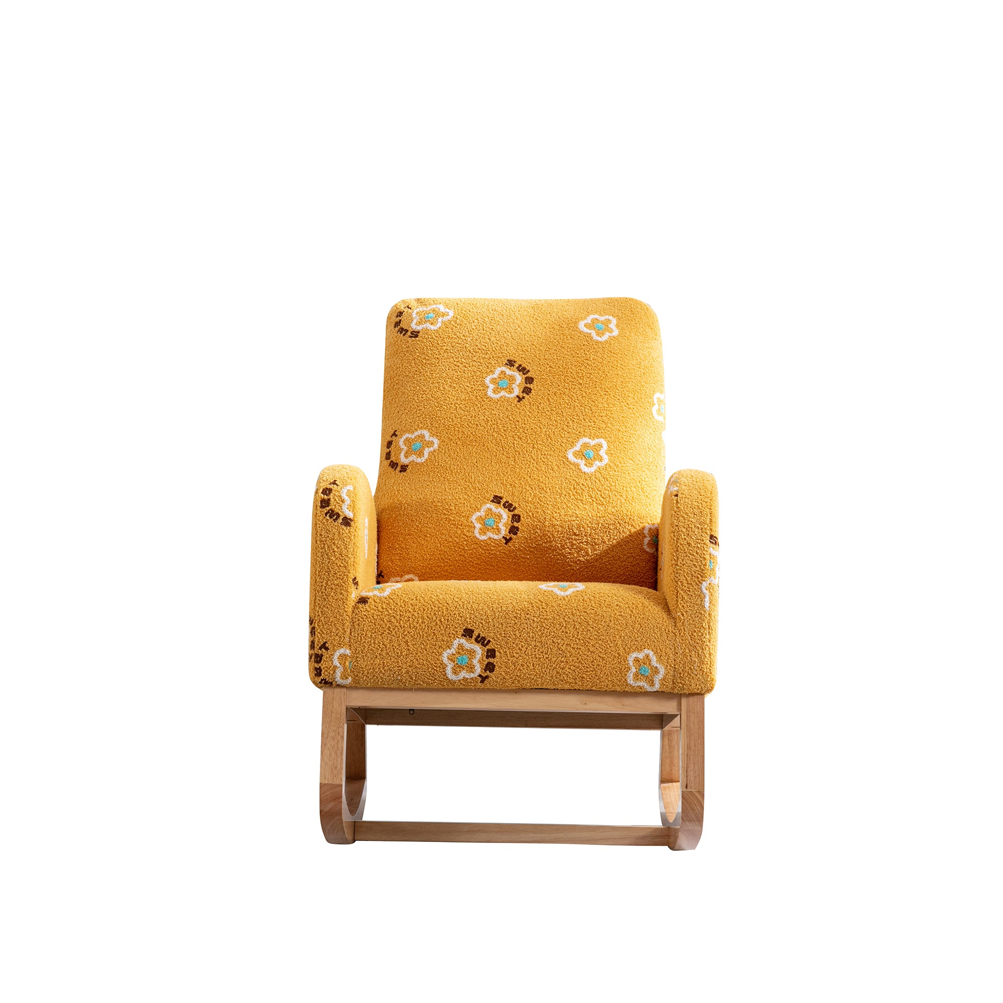 Begon Modern Mustard Boucle Rocking Nursery Chair with Side Pockets - MidinMod