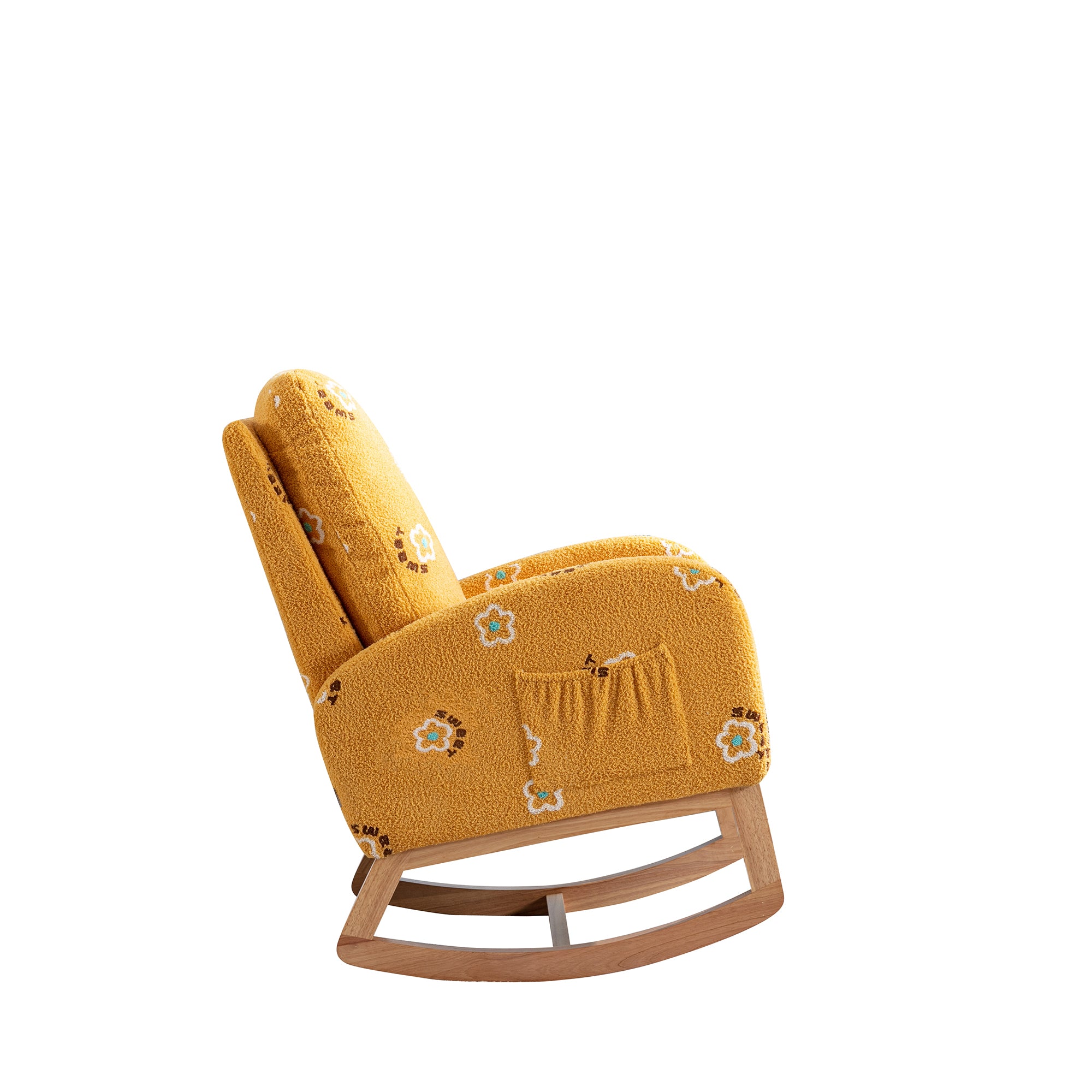 Begon Modern Mustard Boucle Rocking Nursery Chair with Side Pockets - MidinMod