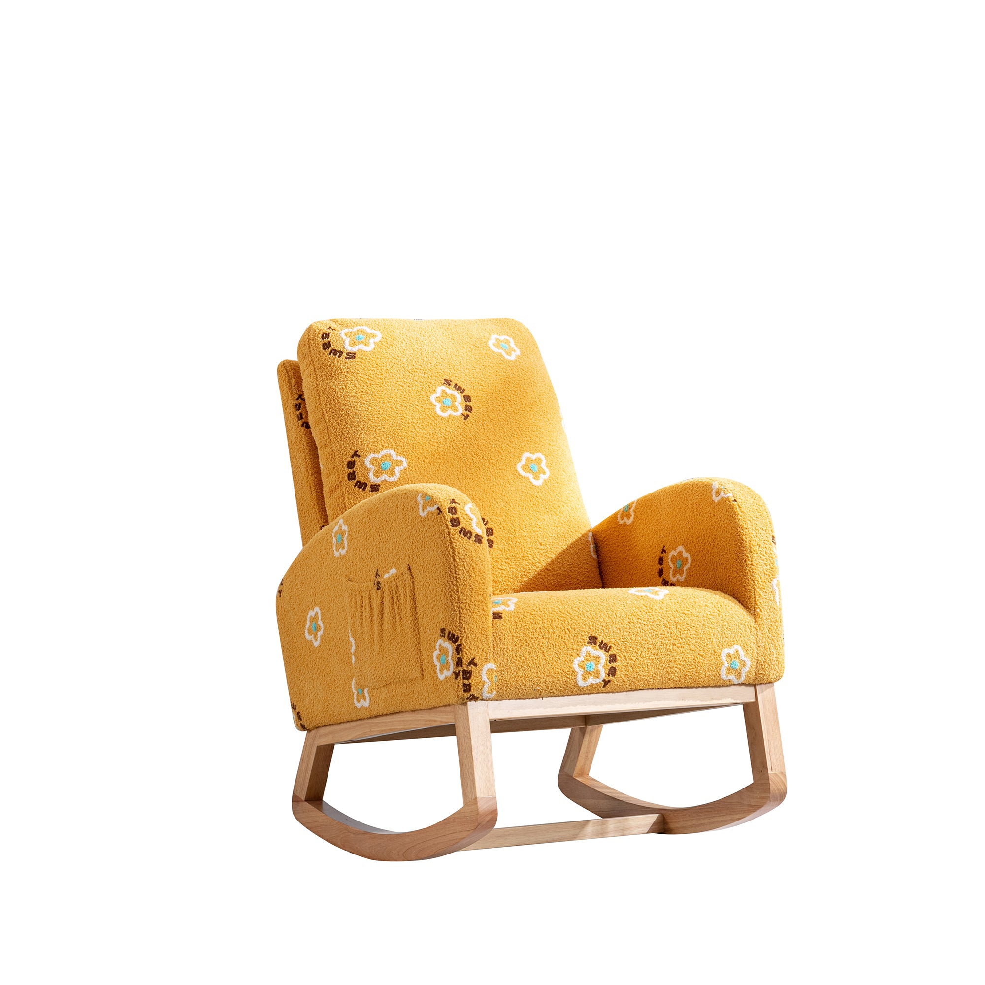 Begon Modern Mustard Boucle Rocking Nursery Chair with Side Pockets - MidinMod