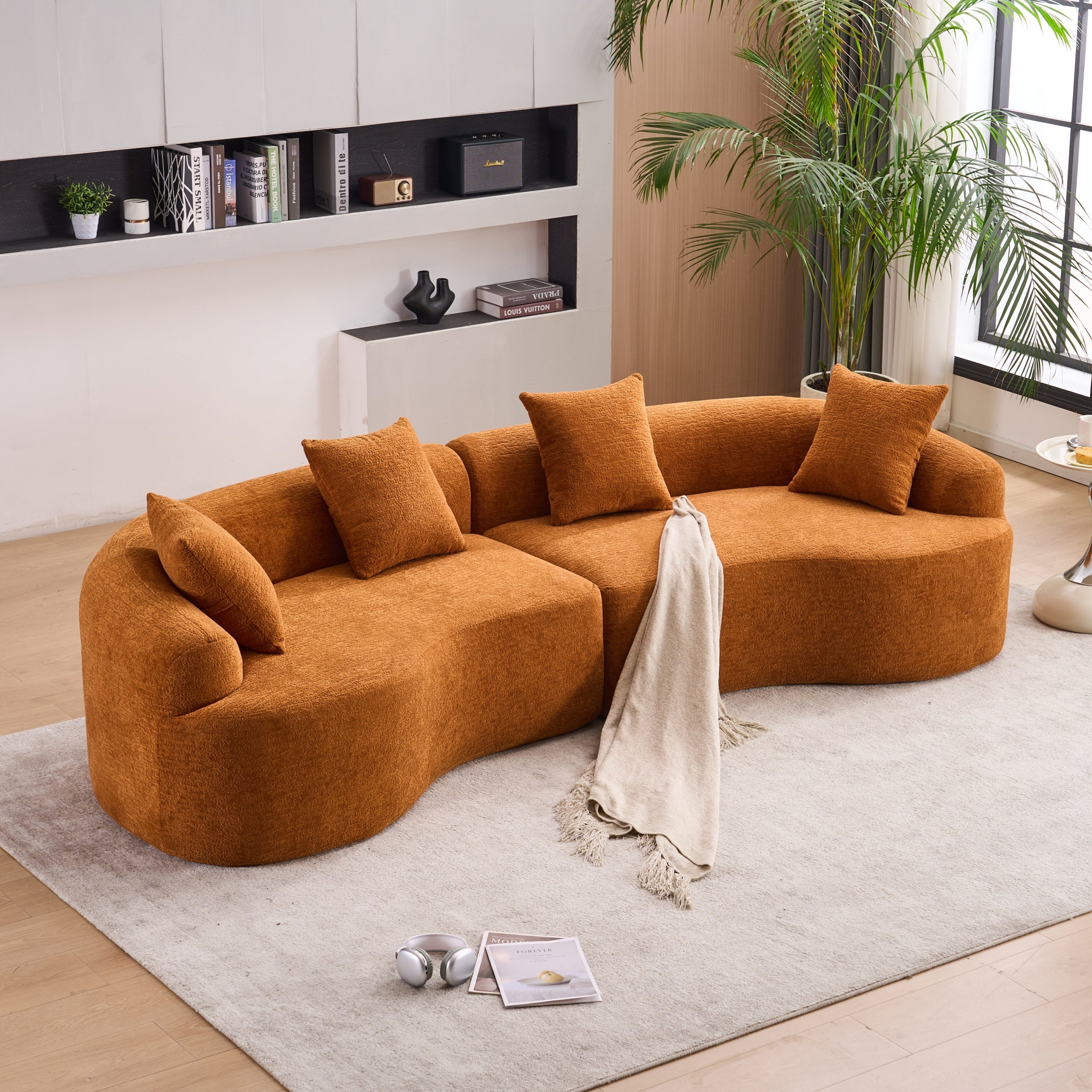 Branch Modern 110'' Curved Orange Sofa with All-Foam Construction - MidinMod