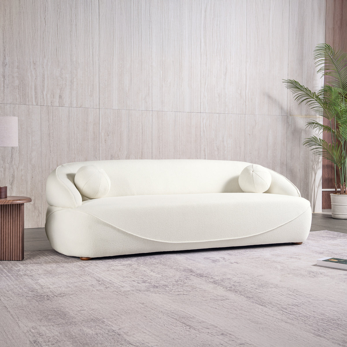 Brody Mid-Century Modern Japandi White Boucle Sofa | MidinMod