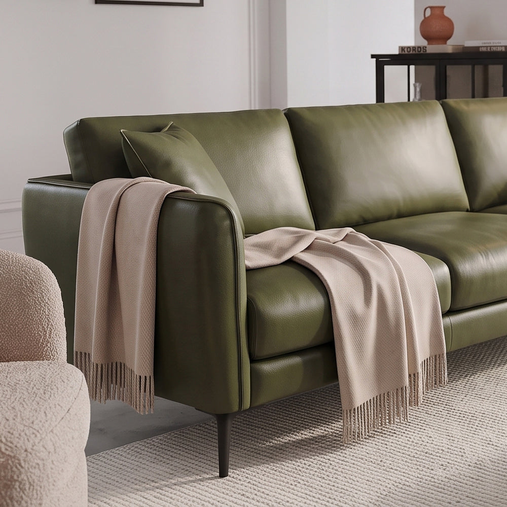 Brompton Mid-Century Modern Green Top-Grain Leather Sofa | MidinMod
