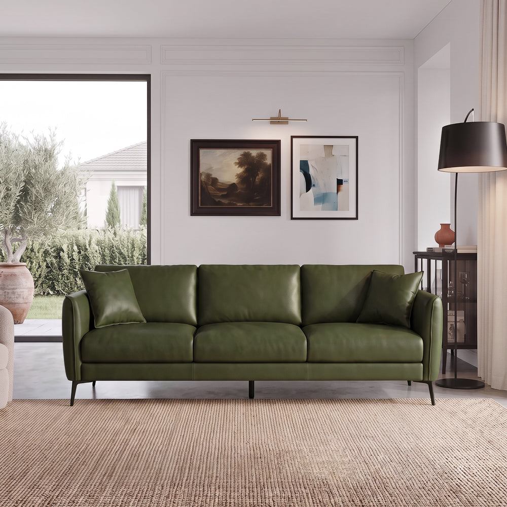 Brompton Mid-Century Modern Green Top-Grain Leather Sofa | MidinMod