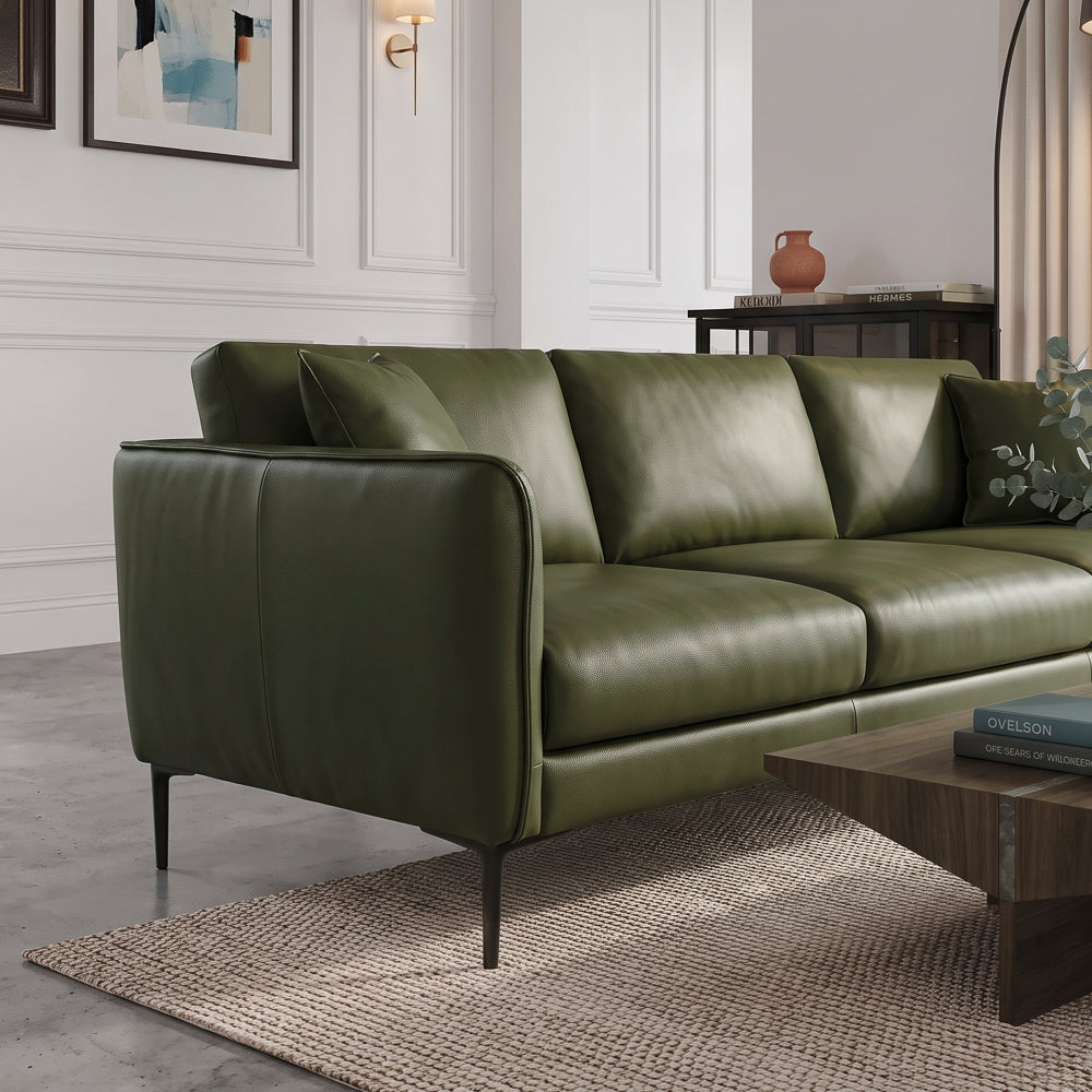 Brompton Mid-Century Modern Green Top-Grain Leather Sofa | MidinMod