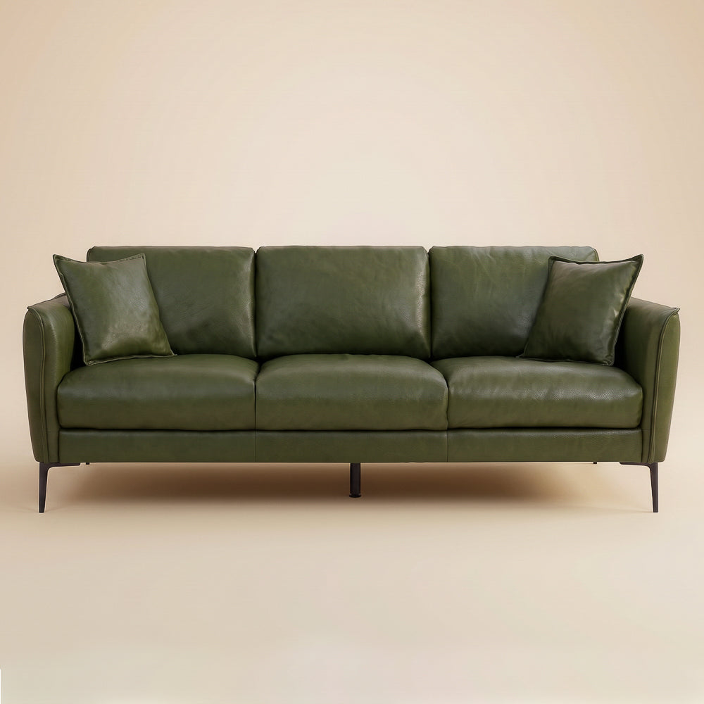 Brompton Mid-Century Modern Green Top-Grain Leather Sofa | MidinMod