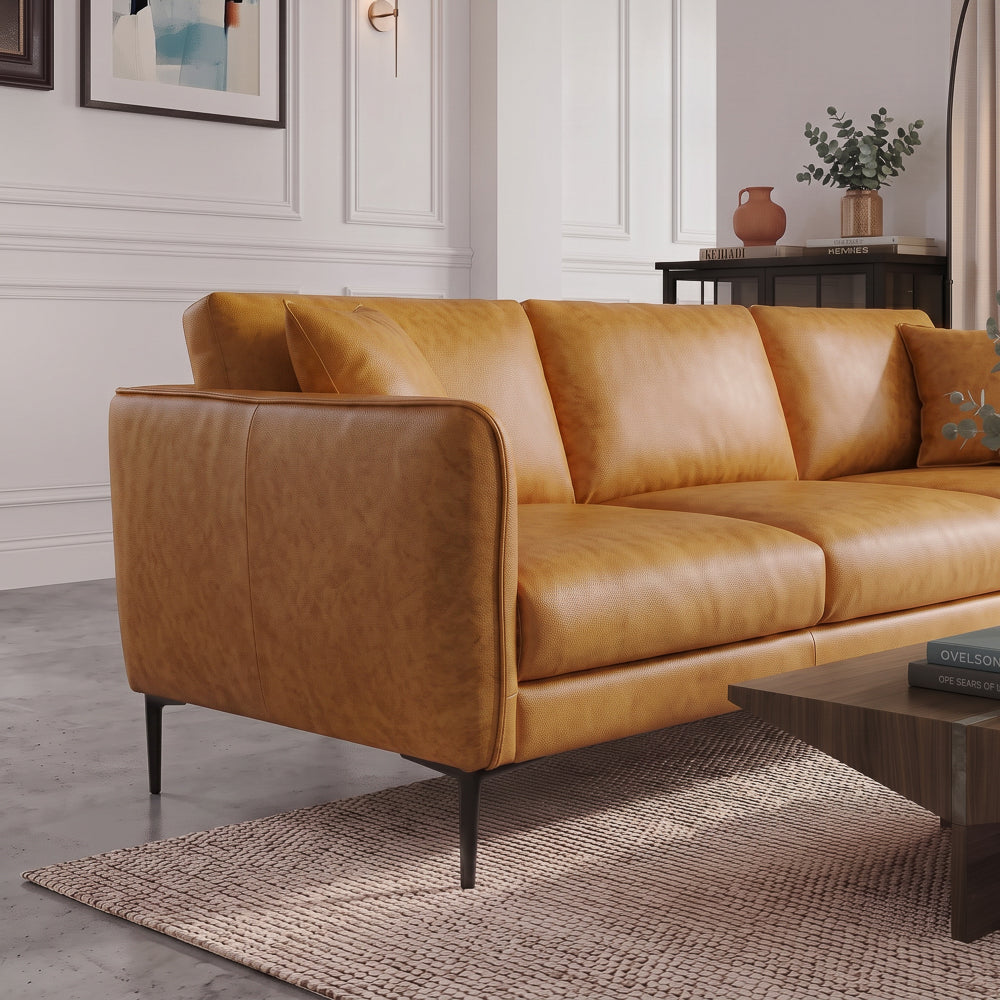 Brompton Mid-Century Modern Tan Top-Grain Leather Sofa | MidinMod