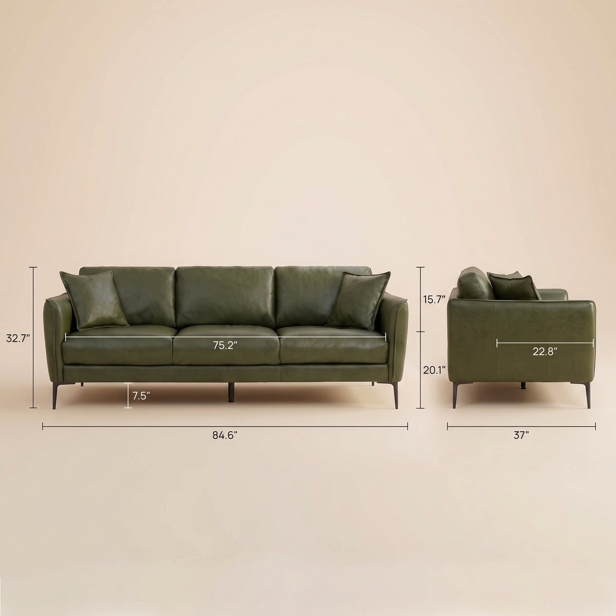 Brompton Mid-Century Modern Tan Top-Grain Leather Sofa | MidinMod
