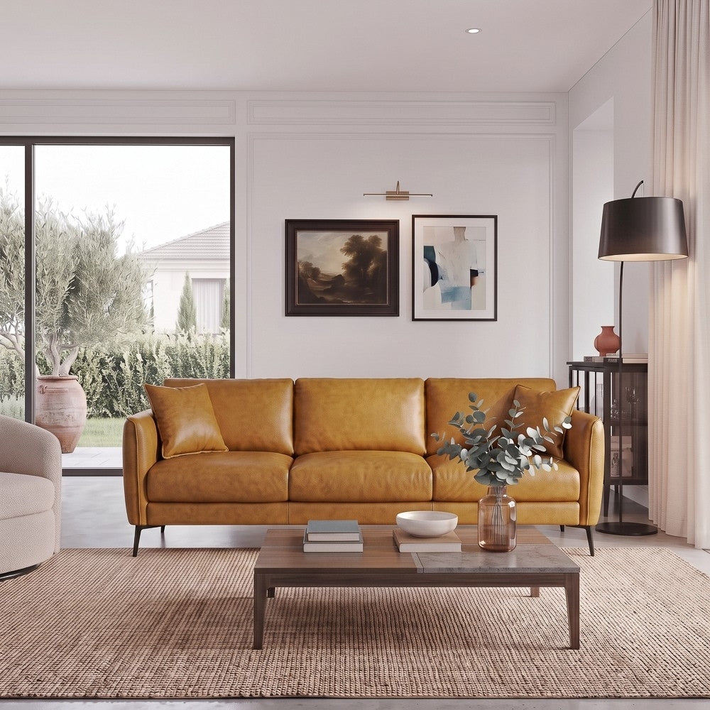 Brompton Mid-Century Modern Tan Top-Grain Leather Sofa | MidinMod