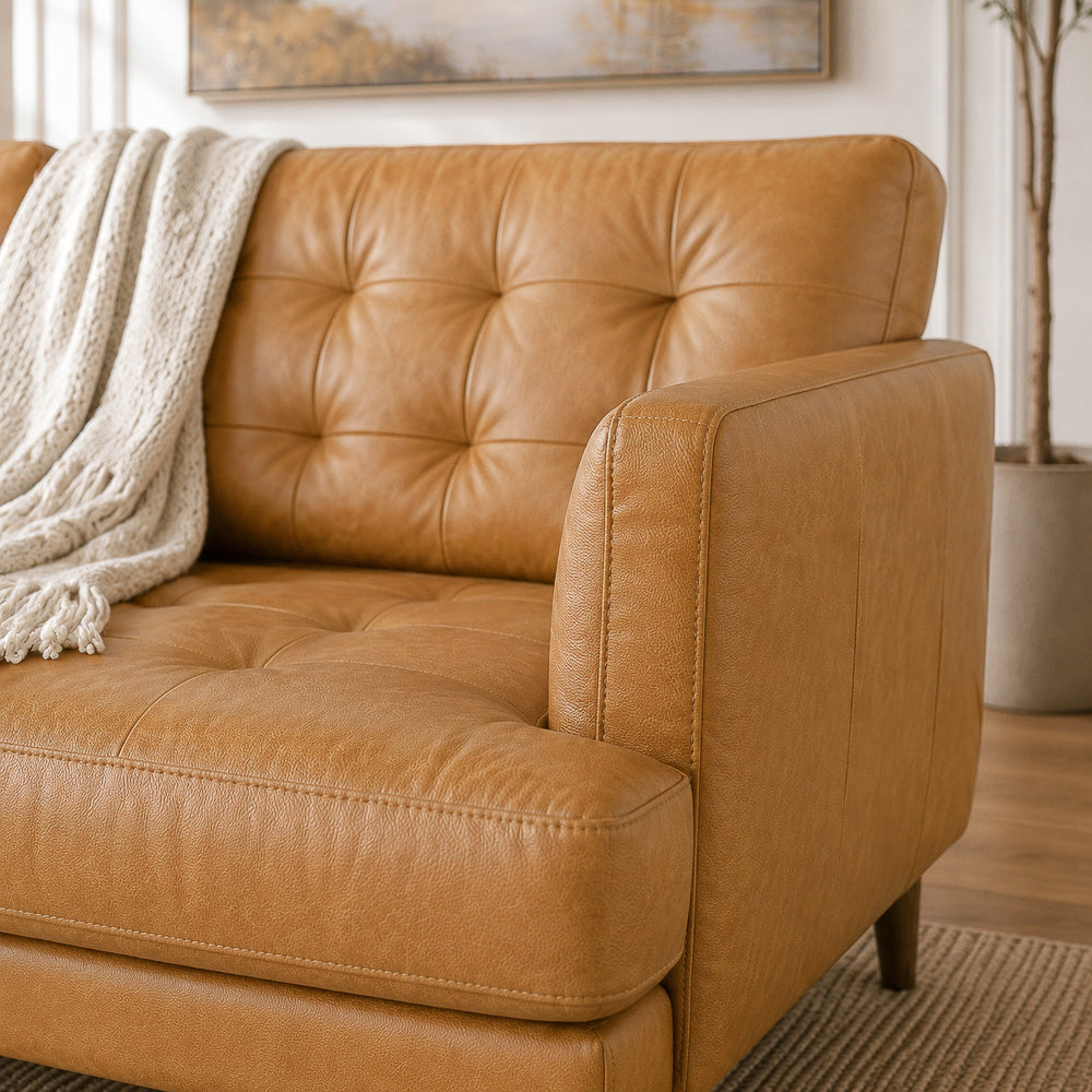 Candice Mid-Century Modern Tan Top-Grain Leather Sofa | MidinMod