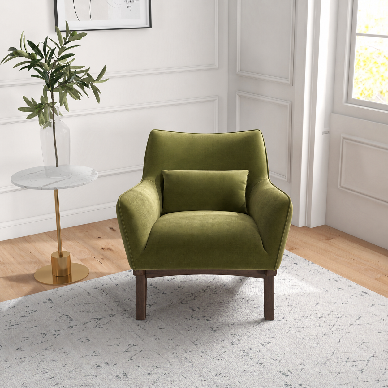Casper Modern Olive Green Velvet Lounge Chair | MidinMod