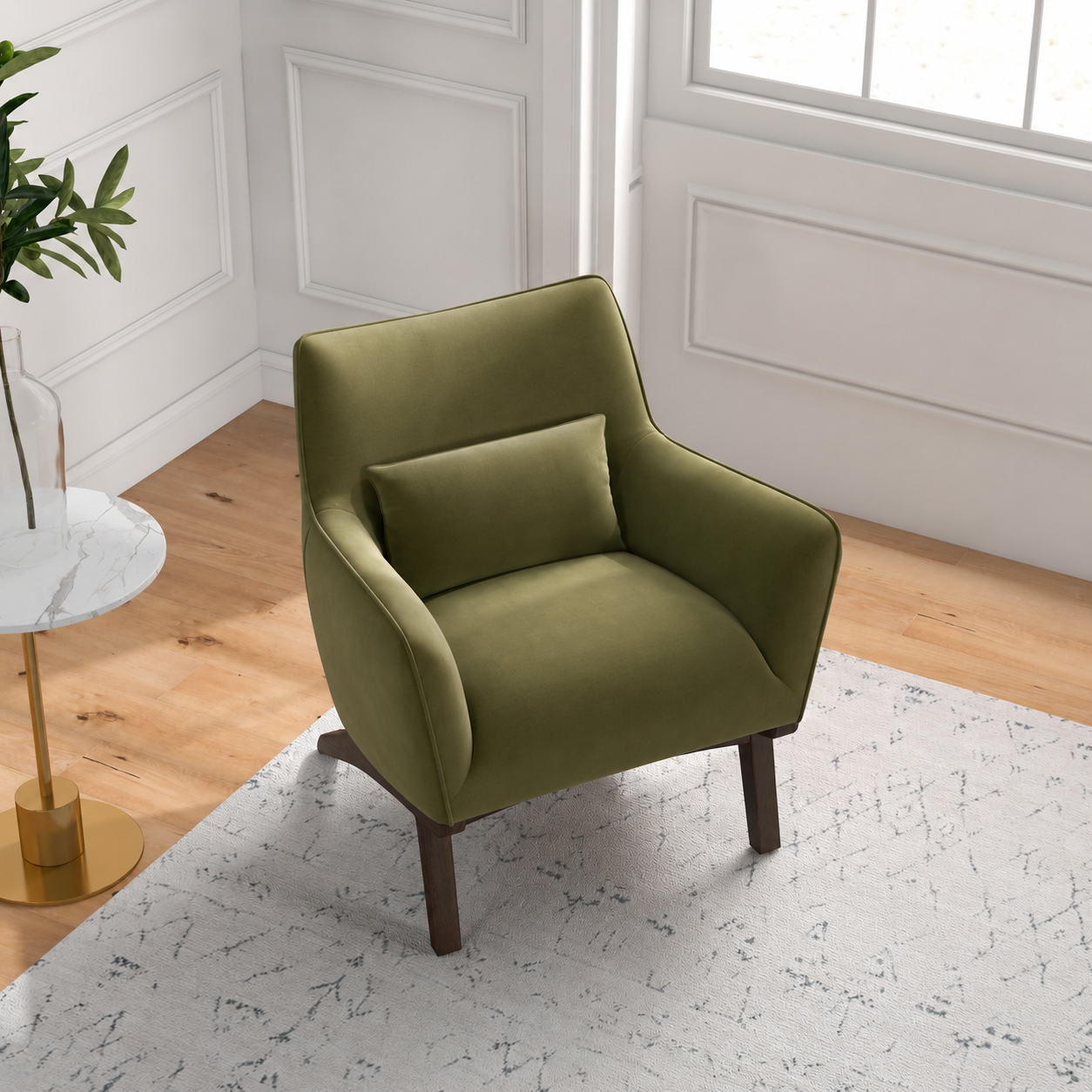 Casper Modern Olive Green Velvet Lounge Chair | MidinMod