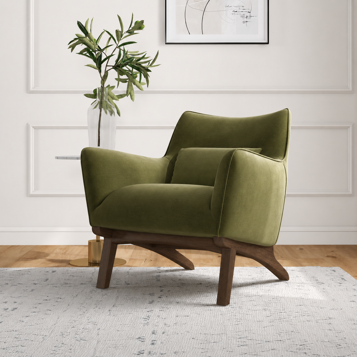 Casper Modern Olive Green Velvet Lounge Chair | MidinMod