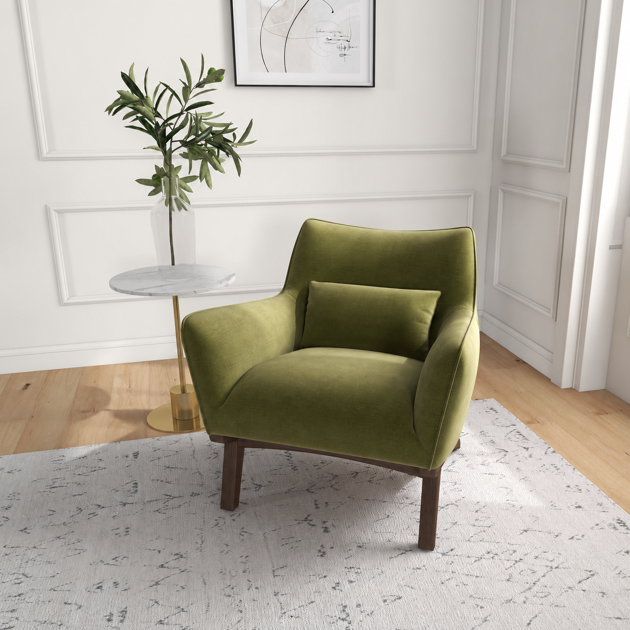Casper Olive Green Velvet Lounge Chair