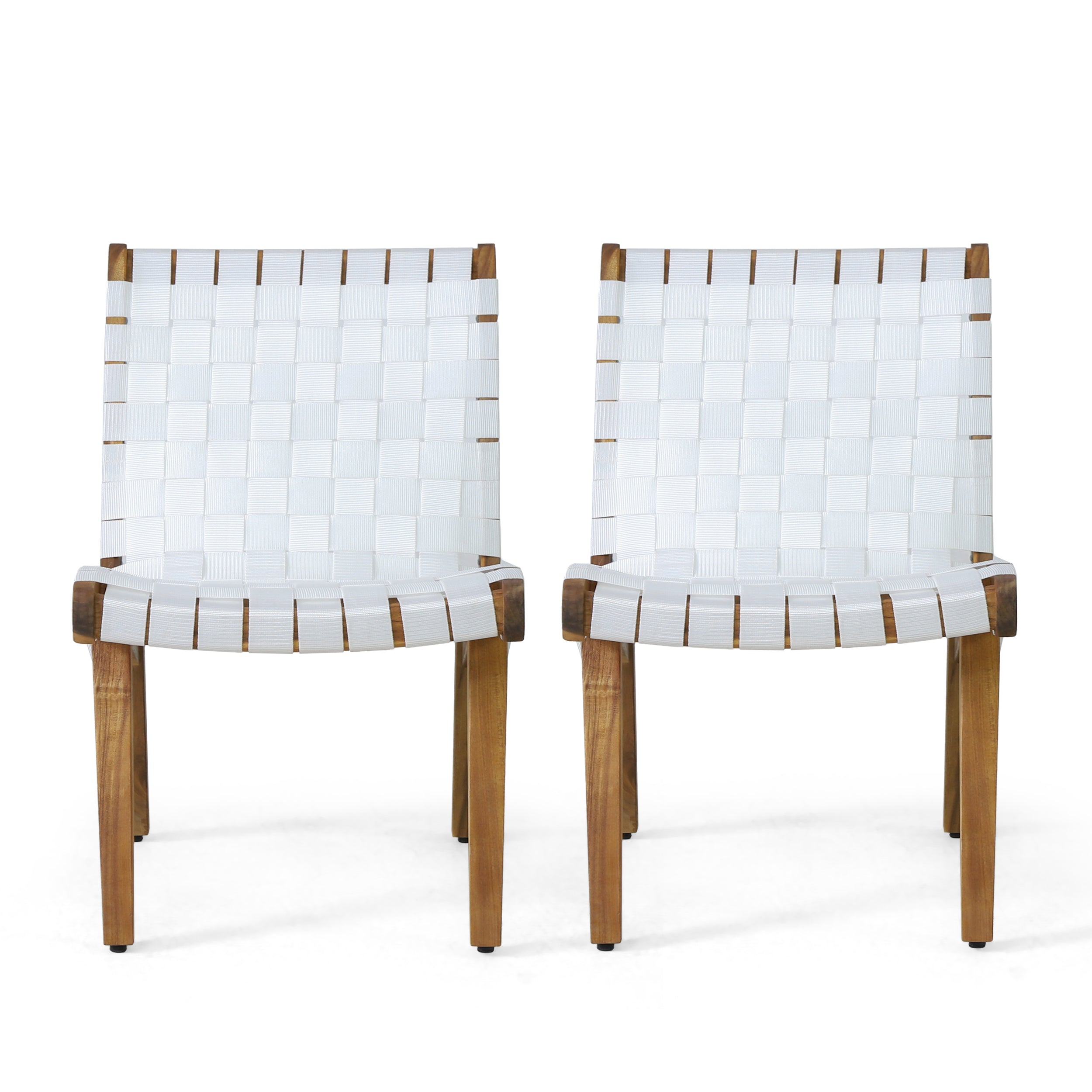 Chablo White Acacia Wood Rope Weave Outdoor Lounge Chair Set (2 Pieces) - MidinMod
