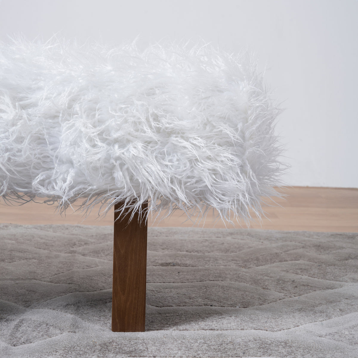 Chatham Japandi Style White Khaki Fur Bench | MidinMod