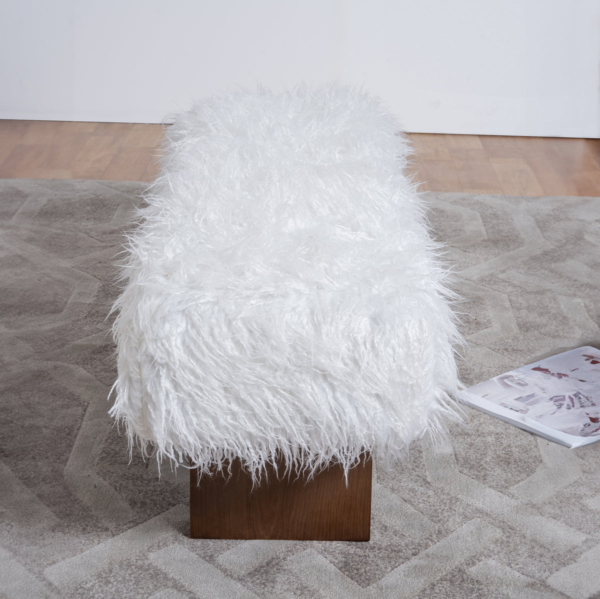 Chatham Japandi Style White Khaki Fur Bench | MidinMod