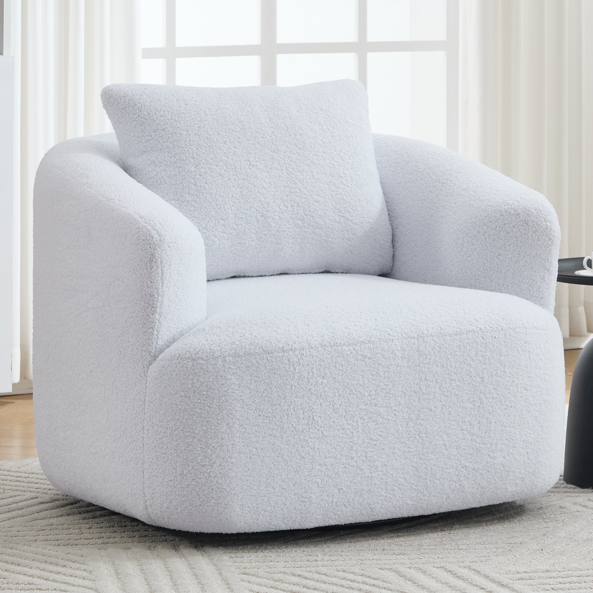Desna White 360° Swivel Round Sofa Chair with Rolled Arms and Pillow Back - MidinMod