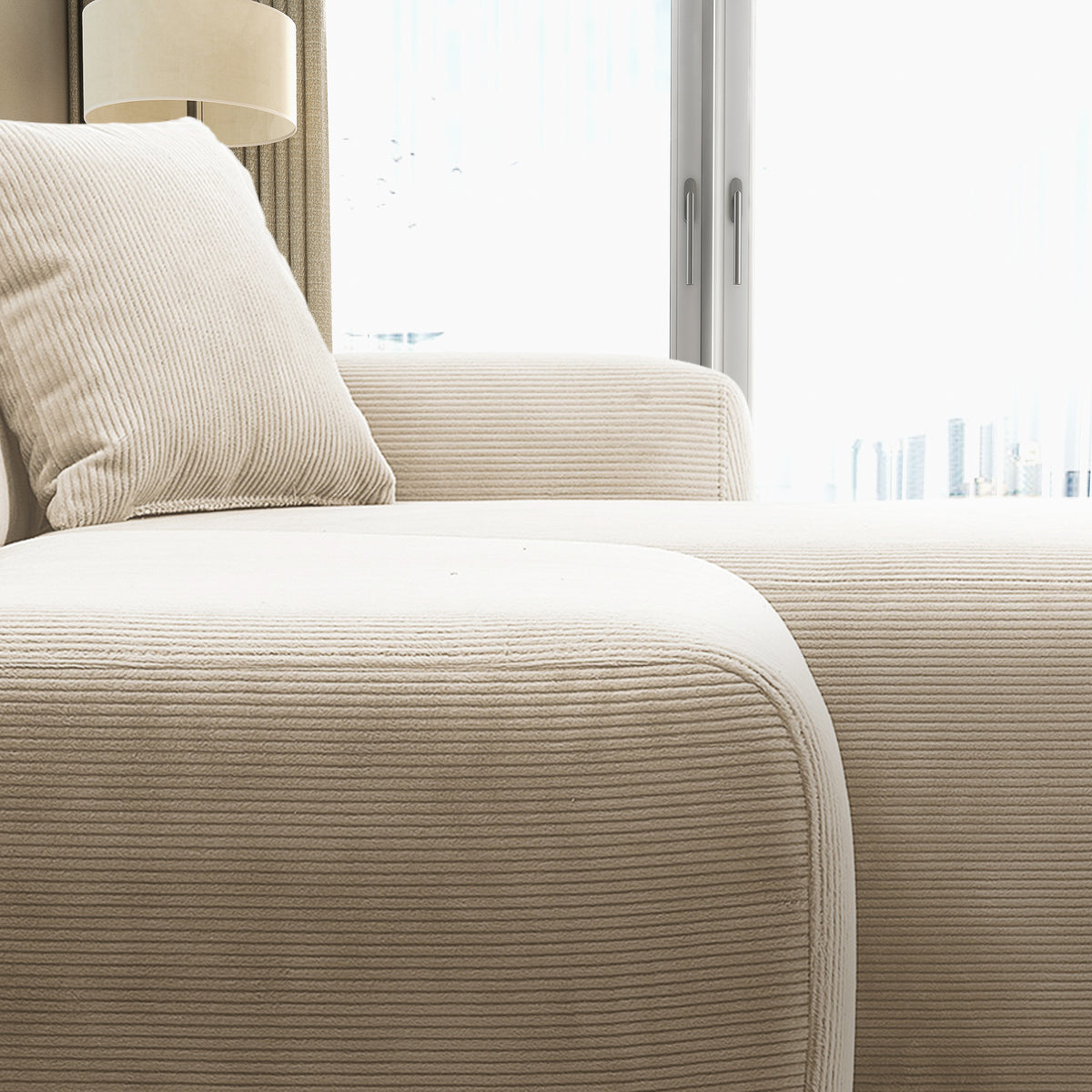 Dexter Cream Corduroy Sectional Right Facing Chaise - MidinMod