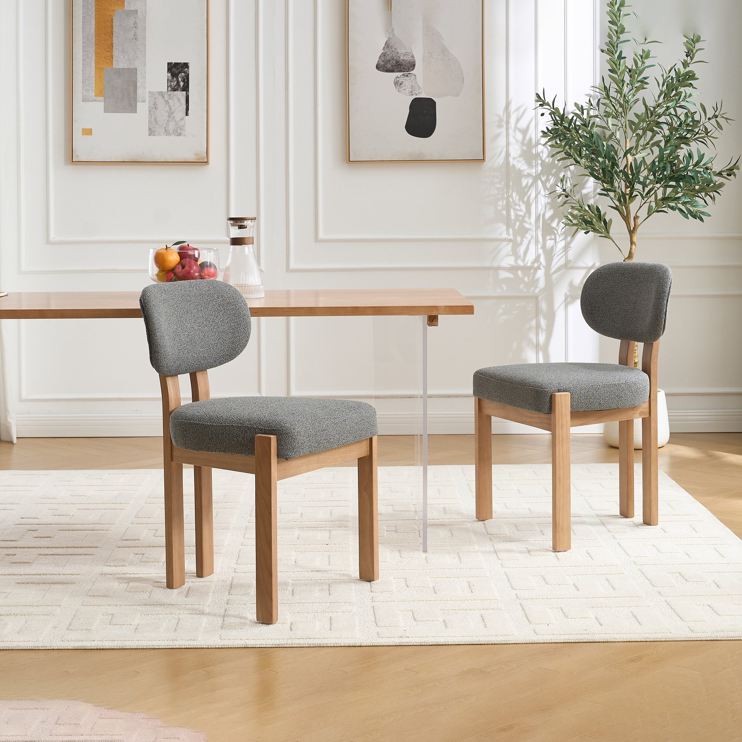 Durma Wooden Chenille Upholstered Dining Chairs - Set of 2