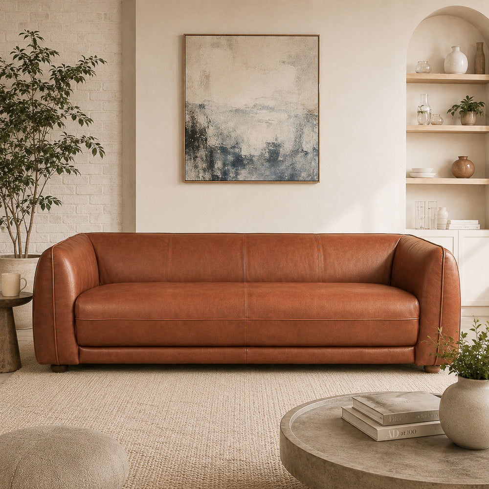 Echo Mid-Century Modern Brown Top-Grain Leather Sofa | MidinMod