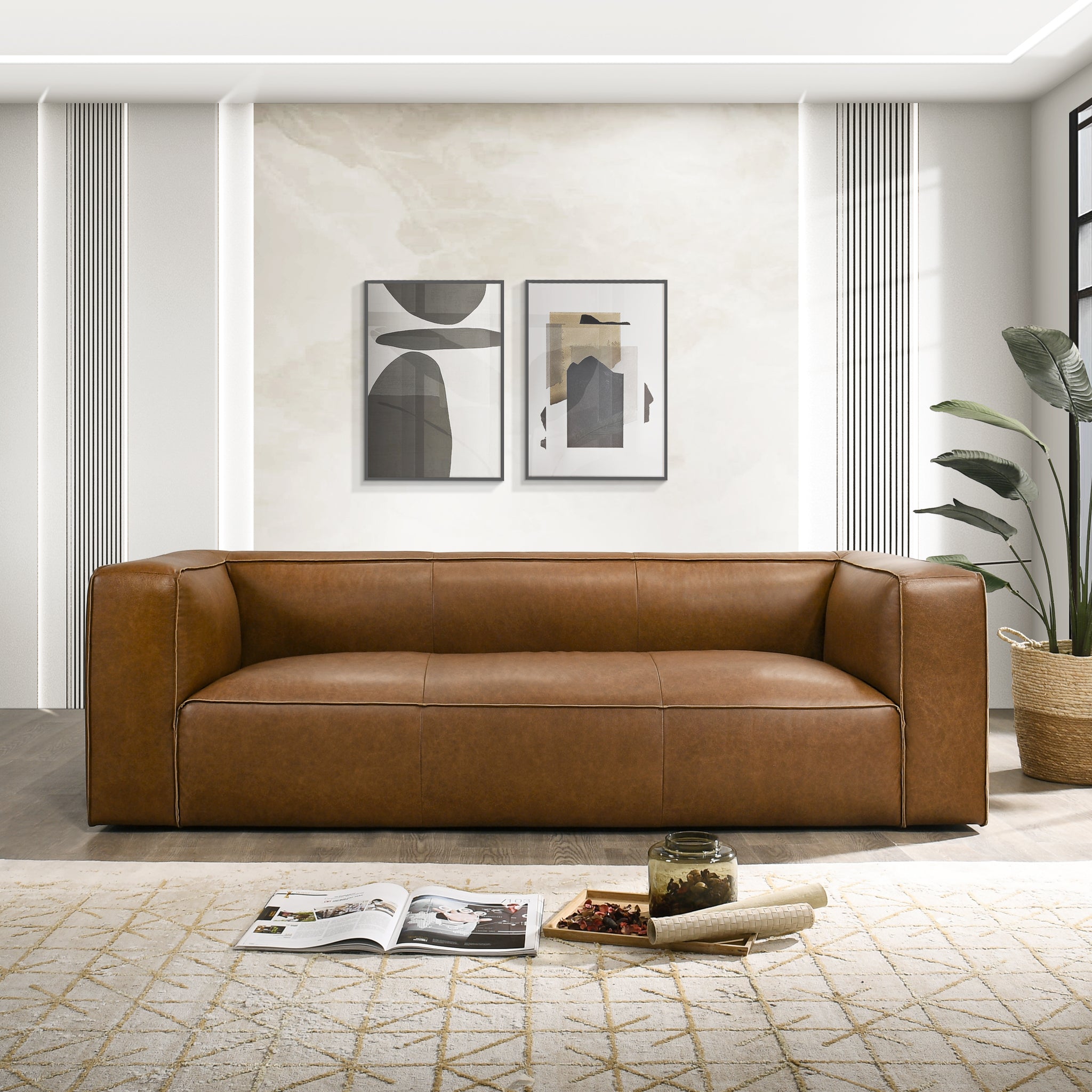 Emerson Genuine Leather Rectangular Sofa | Top-Grain Leather & Solid Wood Frame | MidinMod