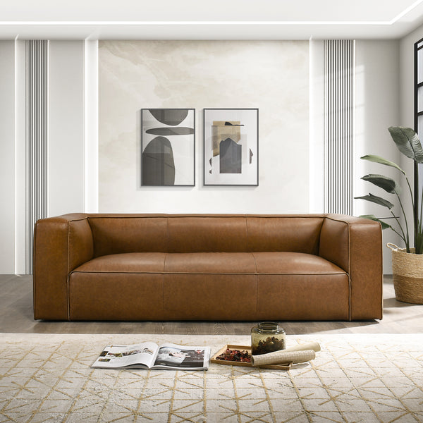 Emerson Genuine Leather Rectangular Sofa | Top-Grain Leather & Solid Wood Frame | MidinMod