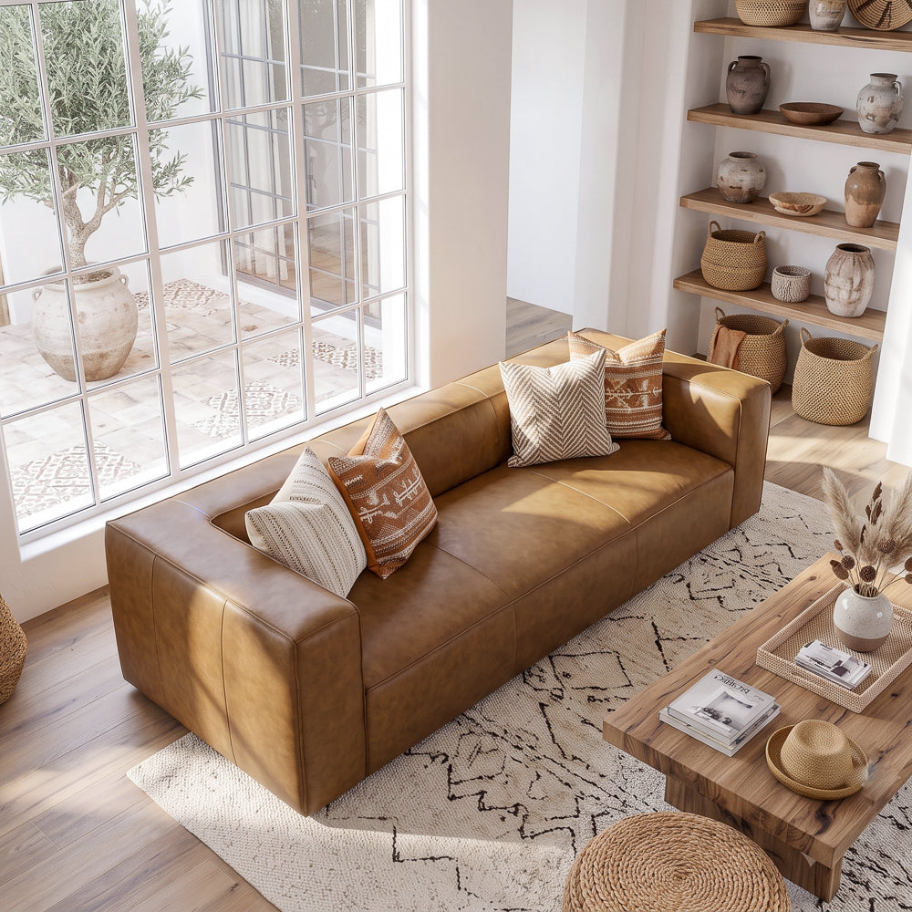 Emerson Genuine Leather Rectangular Sofa | Top-Grain Leather & Solid Wood Frame | MidinMod