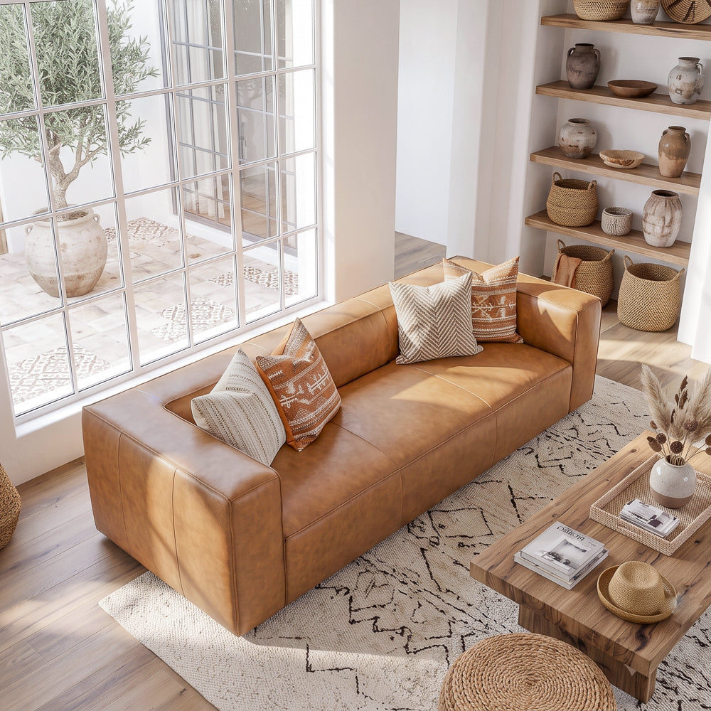 Emerson Genuine Leather Rectangular Sofa | Top-Grain Leather & Solid Wood Frame | MidinMod