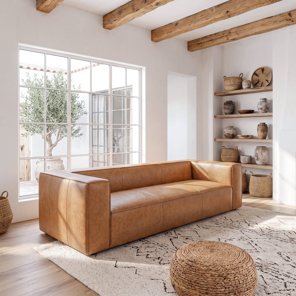 Emerson Genuine Leather Rectangular Sofa | Top-Grain Leather & Solid Wood Frame | MidinMod