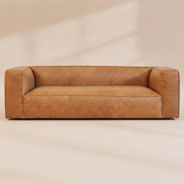 Emerson Genuine Tan Leather Rectangular Sofa | MidinMod