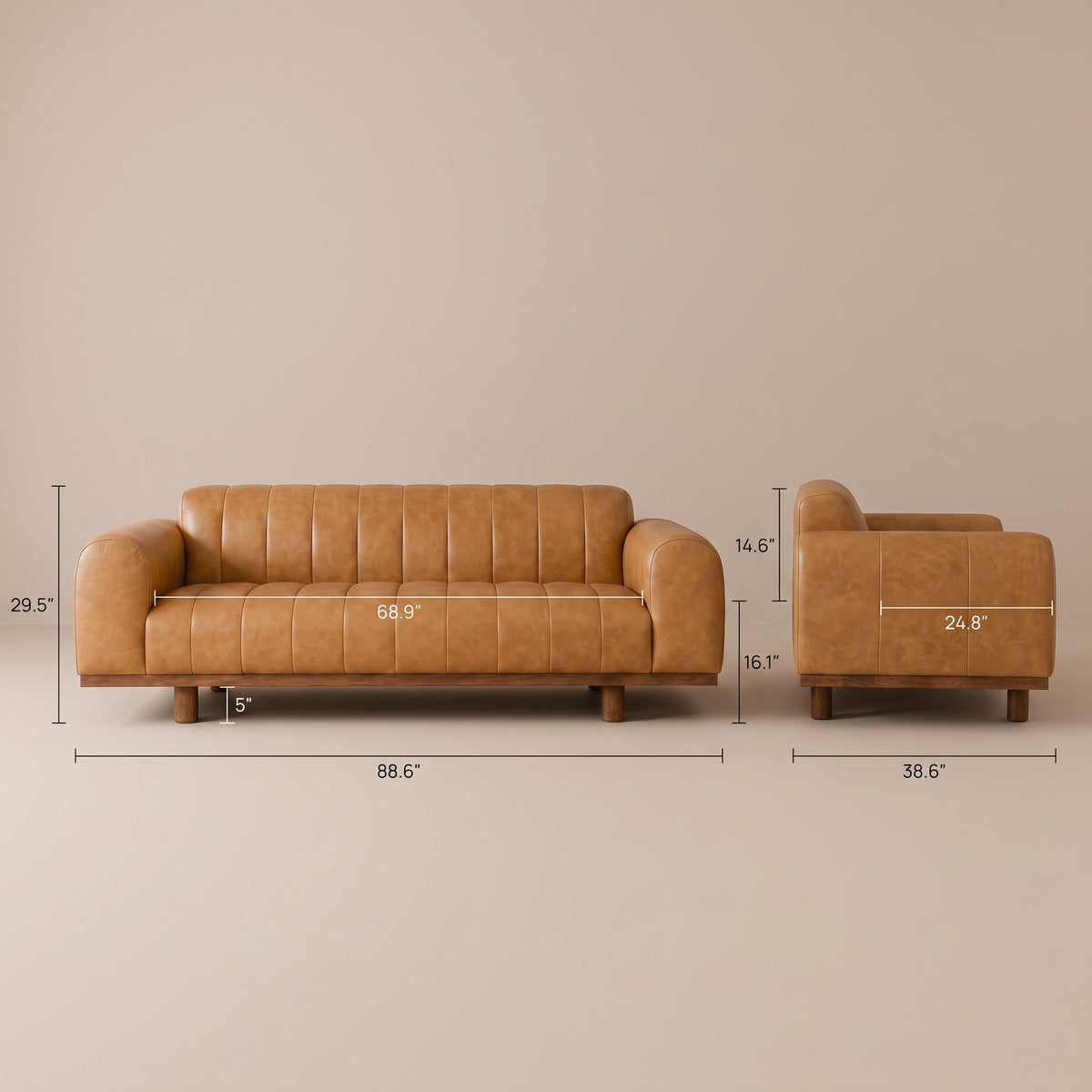 Eve Retro Modern Tan Top-Grain Leather Sofa | MidinMod