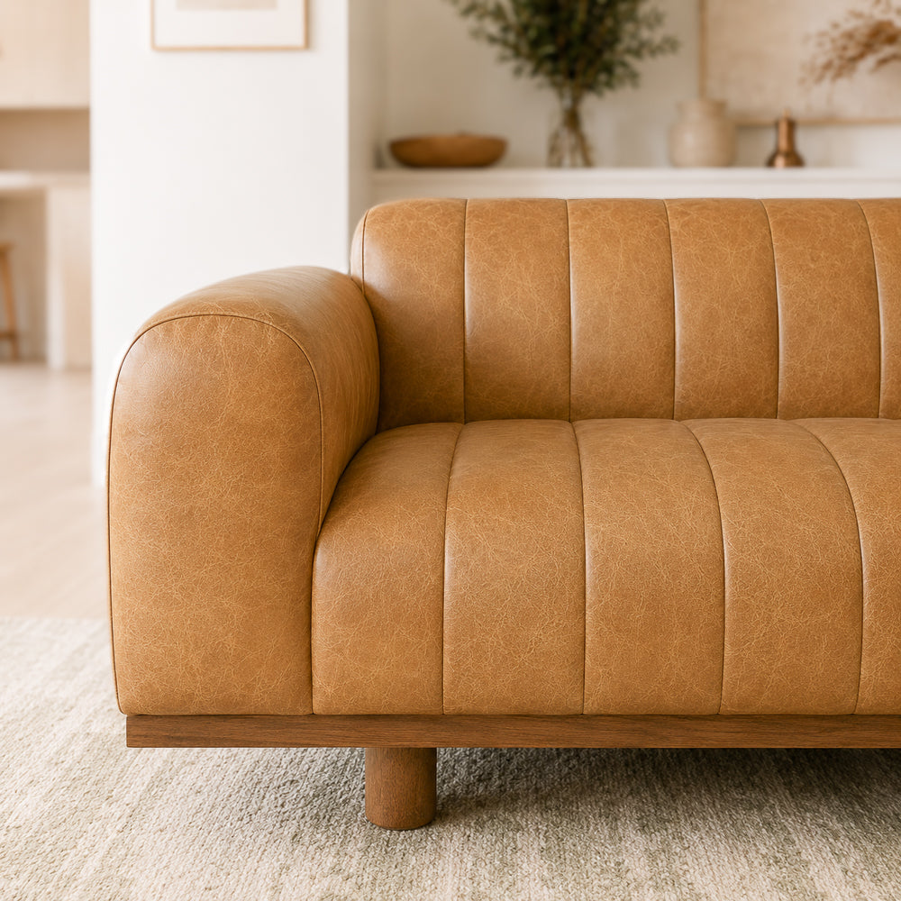 Eve Retro Modern Tan Top-Grain Leather Sofa | MidinMod