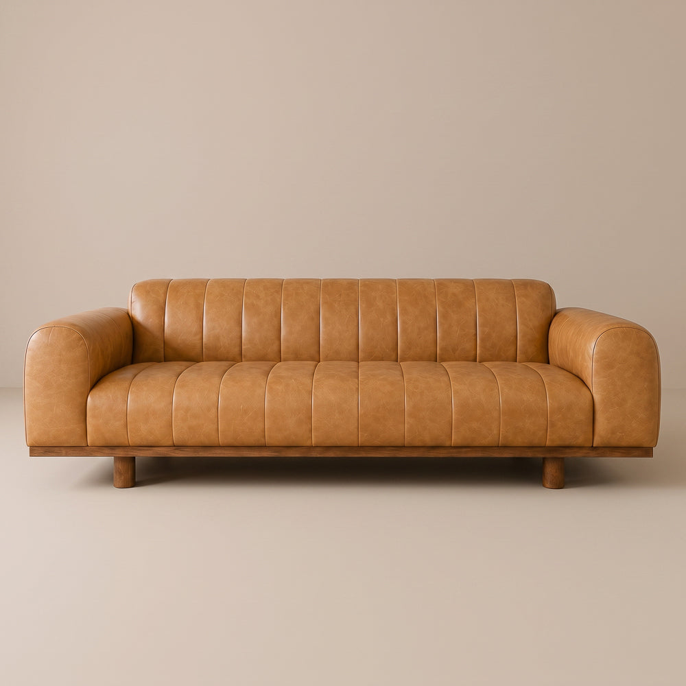 Eve Retro Modern Tan Top-Grain Leather Sofa | MidinMod